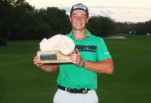 HOVLAND HOISTS TROPHY IN MEXICO Viktor Hovland won the Mayakoba Golf Classic with a birdie on the final hole. (Getty Images)