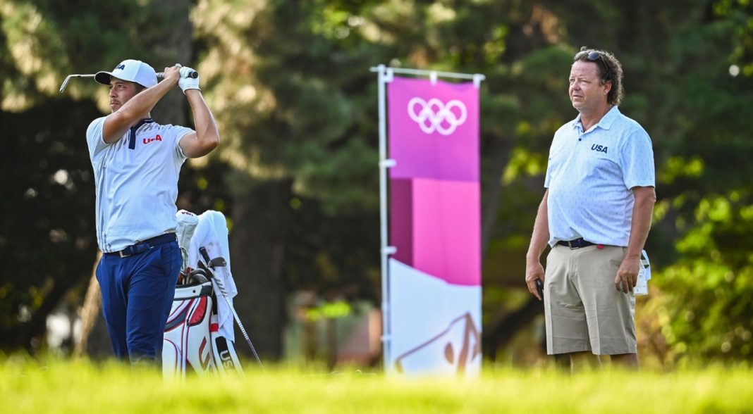 Xander Schauffele and his father Stefan Schauffele following the third round in Tokyo. (Keyur Khamar_PGA TOUR)