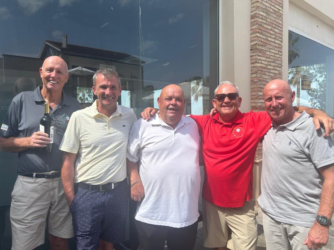 La Fince 11 June Winners pictured L-R Peter Mannion (McBride Bottle), Darren Hancock (Gold), Mick Roscoe (Bronze), Lee Eastman (Silver & Captain) and Steve Reeves (Best Guest). P.S. Yay – no PBomber this week!