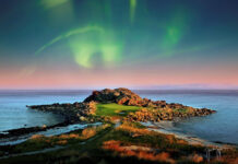 IN THE BUNKER WITH MICK THE GRIP LOFOTEN, NORWAY.  The world's most northerly links course.  Situated inside the Arctic Circle