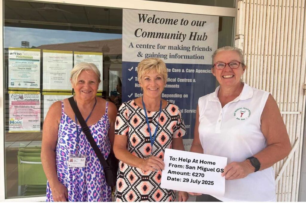 Also, this week we donated our monthly blob of €270 to a local, well-known charity – Help At Home – who are based at Playa Flamenca and do an incredible job